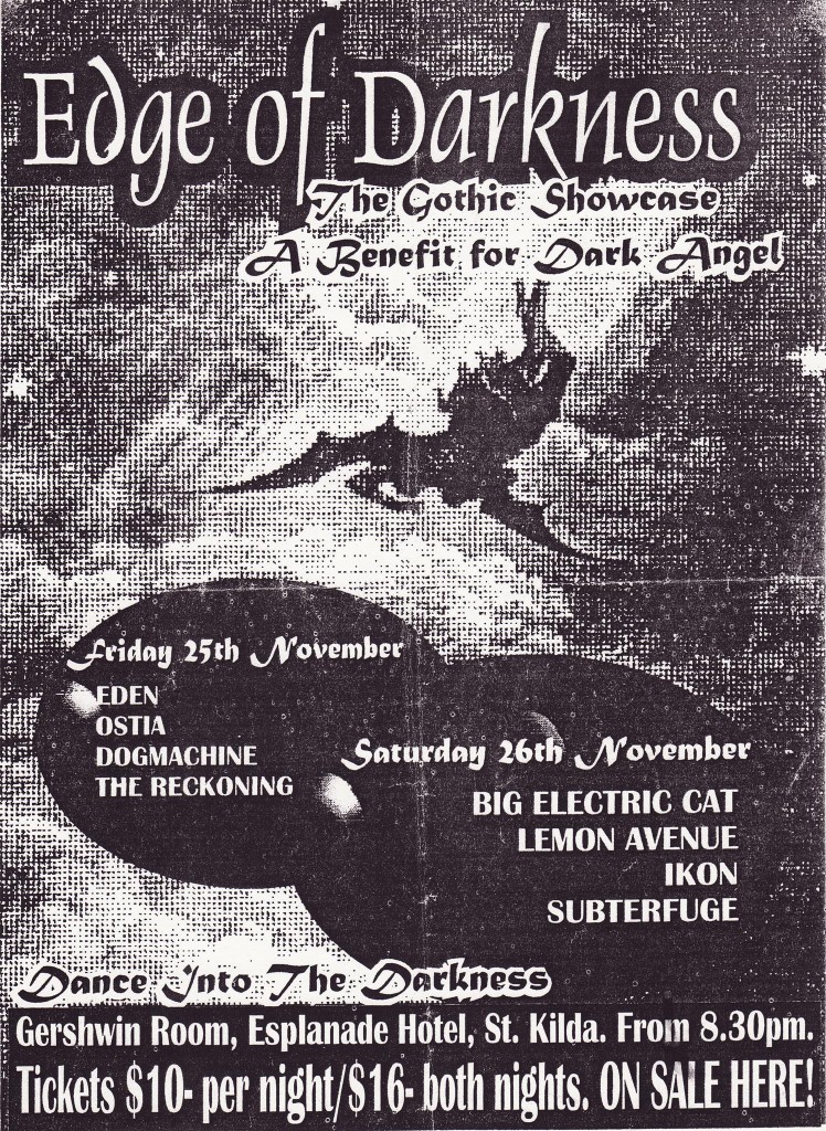 Edge of Darkness: The Gothic Showcase - a Benefit for Dark Angel zine flyer.